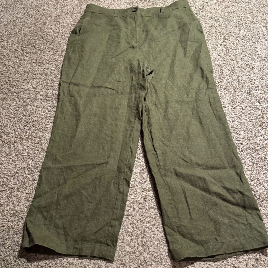 Boden Primrose Linen Cropped Olive Green Wide-Leg Trousers- Us10